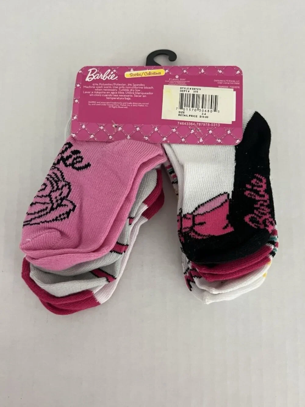 Barbie Socks 6 Pairs Girl's size 2T-4T / Shoe Size 4-7 NEW Planet Sox